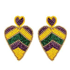 BNWT Mardi Gras Earrings Dangle Heart Beaded New Orleans Carnival Parade